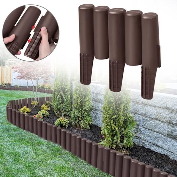 Trädgårdskantstaket - YUENFONG - Palisadstaket - Polypropen - Brunt trälook kastanj
