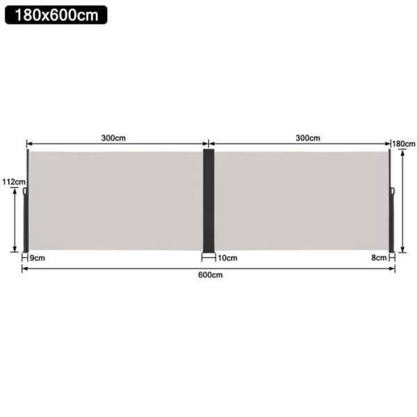 YUENFONG Dubbelsidig Sekretessskärm Trädgårdsmarkis Expandbart skyddsstängselmarkis för balkongcamping, 180x600cm, Grå