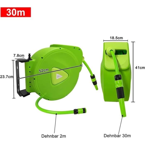 30 m slangvinda - Automatisk - 3/4" anslutning - 180° roterbar - med manuell dusch Spraypistol