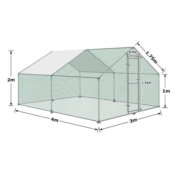 Hönshus - Ej specificerat - 3x4x2m - Galvaniserat stål - Utomhus - Grön