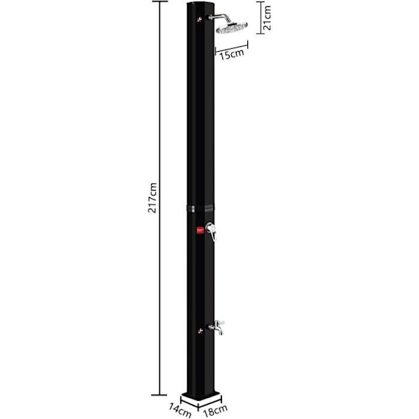 Solardusch - YUENFONG - 35L - Maximal temperatur 60°C - Rotationshandtag 180° - Svart Svart