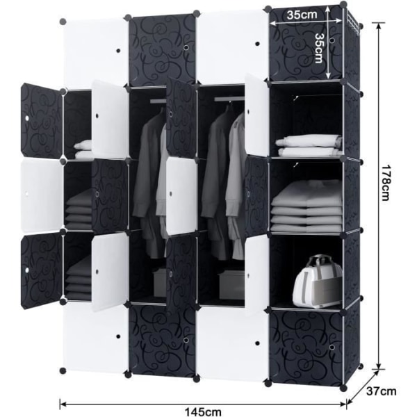 DIY Hyllsystem Plast Garderob Plug-in Hylla Garderob Skohylla lådor, 20 lådor med dörr