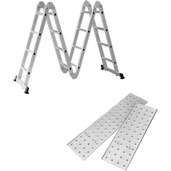 4x4 multifunktionsstege av aluminium med 6-i-1-plattform, 470 cm hopfällbar stege, ledad stege av aluminium