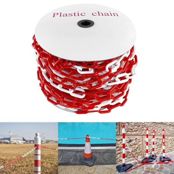 YUENFONG Röd och vit plastkedja, 25m, metallsignalkedja, 6 mm tjock - rund stålkedja