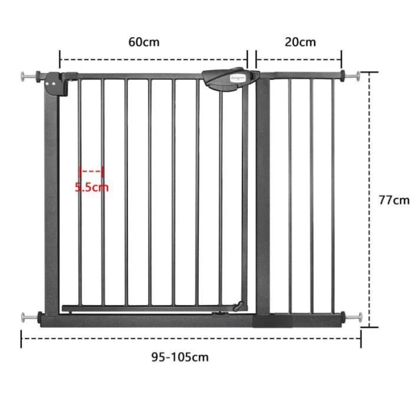 YUENFONG Stair Safety Gate utan borrning - Bredd: 95-105 cm - 180° öppning - Svart