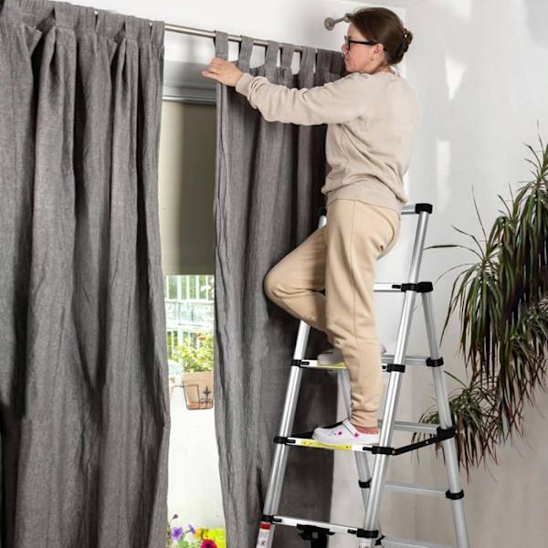 YUENFONG Fällbar teleskopstege, 1,4 m + 1,7 m, aluminium, halkfri, multifunktion, A-ram, maxlast: 150 kg