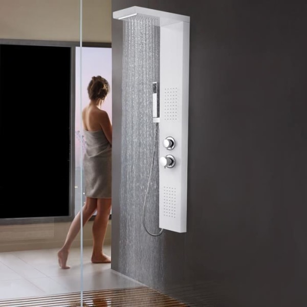 YUENFONG duschpanel, borstat rostfritt stål med regndusch, duschpelare för badrum, vit