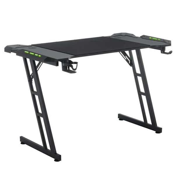 Bureau Gaming - LED - 140 x 60 x 74 cm - Ergonomisk - Kolfiber - Svart Svart