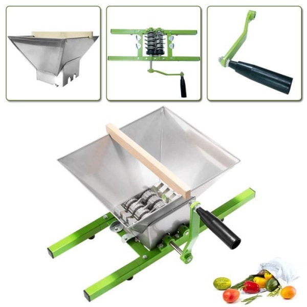 Fruktkross 7L- Fruktkvarn Manuell fruktkross med vev i rostfritt stål för Apple Berry Mill, grön