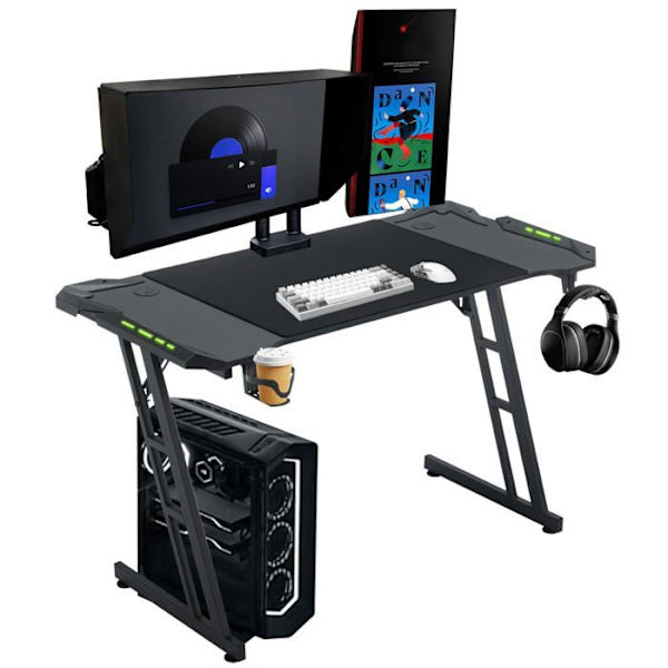 Bureau Gaming - LED - 120x60cm - Ergonomisk - Svart - Kolfiber Svart