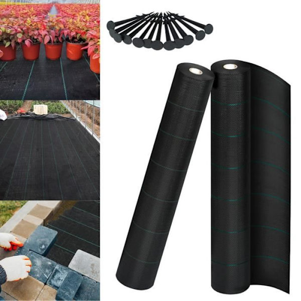 YUENFONG Mulchduk, Anti Ogräs 100 g-m², Rivbeständig, Anti-UV och vattengenomsläpplig, Svart (2×5 m) Svart