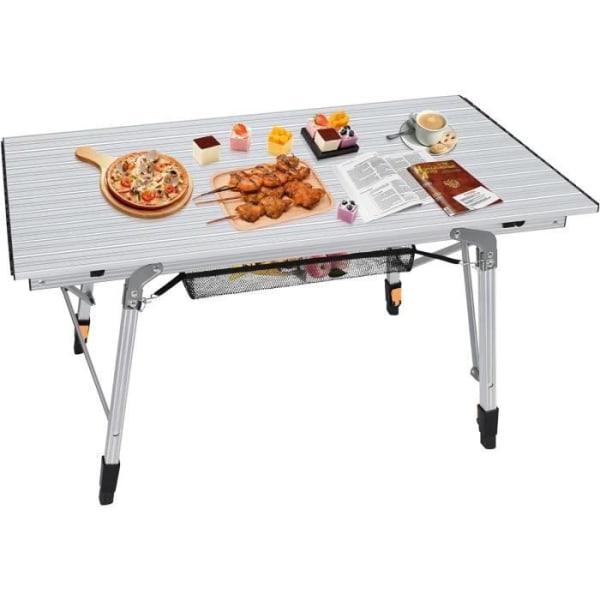YUENFONG Hopfällbart campingbord med aluminiumstomme, Fällbart campingbord, höjdjusterbart, upp till 30 kg, 90 x 52 cm (silver)