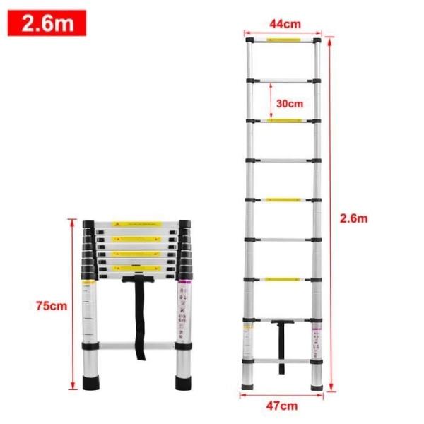 YUENFONG Teleskopstege i aluminium 2,6 m - Halkfri - Multifunktion - Glidstege - Maximal belastning: 150 kg