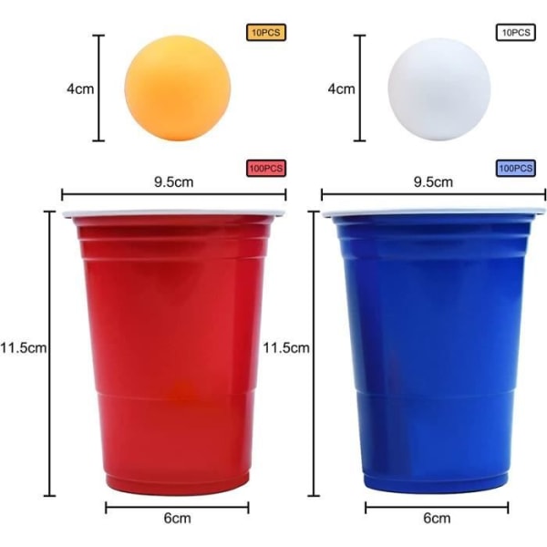 YUENFONG Beer Pong-koppar 200 st plastmuggar för julfestfestivaler Bröllopscamping (200 koppar 20 bollar)