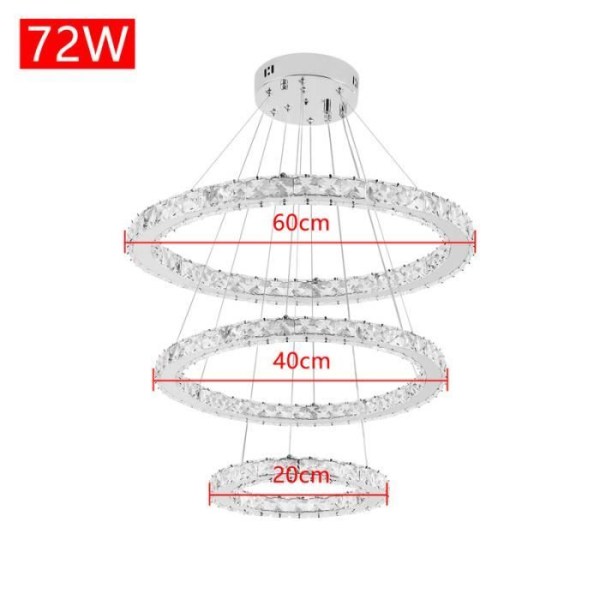 YUENFONG Modern kristallkrona 72W LED 3-ringar takljuslampor, Creative Dining Room Hanging Lamp (Cool White, 72W)