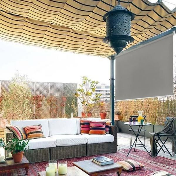 YUENFONG Utomhusgardin - Vertikal rullgardin Sekretessskärm för balkong Solskydd UV-skydd 100 x 140 cm, Grå