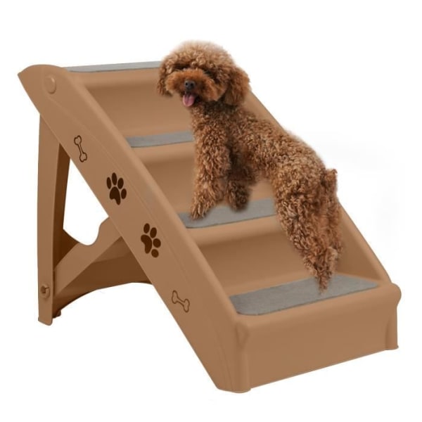 4-stegs vikbar hundtrappa med halkfri matta och stödstång för husdjur upp till 75 kg