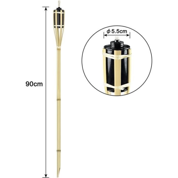 Set med 24 bambu trädgårdsfacklor för utomhusbruk - Oljefacklor med veke, dekorativ oljelampa Höjd: 90 cm