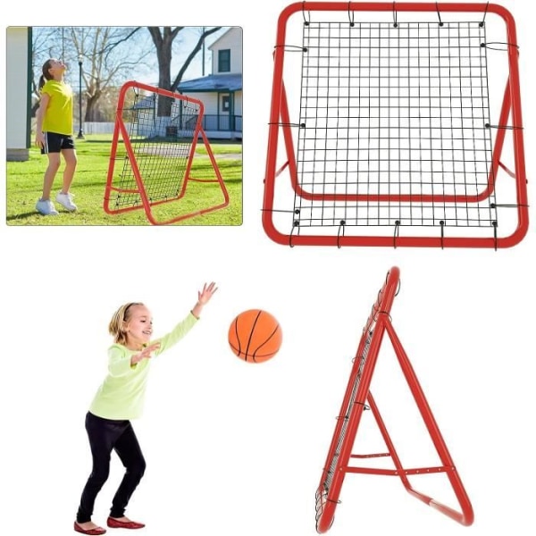 Fotbollsrebound-nät, hopfällbart kickback-rebounder fotbollsmålnät med 5 justeringsnivåer, 100x100x65 cm Röd