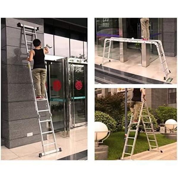 Multifunktionsstege - Aluminium - 4 x 4 - Max belastning 150 kg - Max höjd 4,7 m - Fällbar Silver