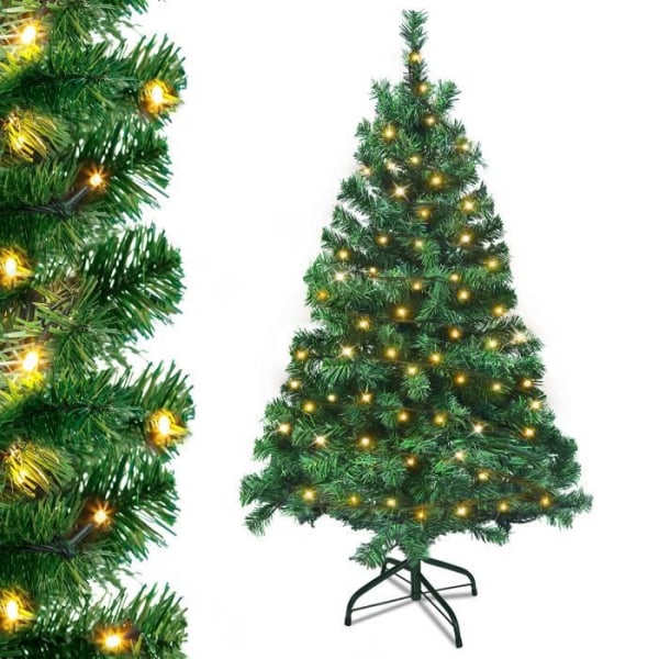 YUENFONG konstgjord julgran med ljus, med metallstativ, PVC-julgran för juldekoration (120 cm)