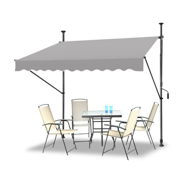 YUENFONG 250 x 120 cm Balkonggardin med vev - Sekretessskärm - Manuellt infällbar - UV-beständig, Grå