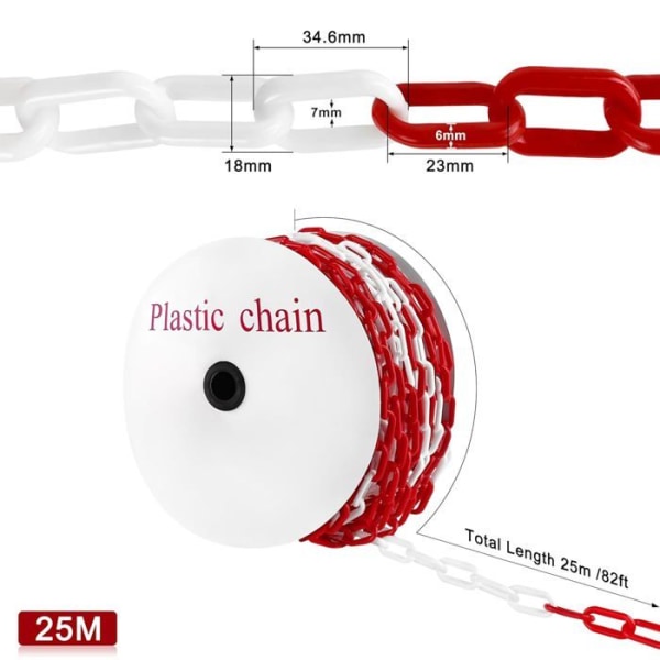 YUENFONG Plast Boundary Chain 25m Röd/Vit 6mm Plast Byggplats Säkerhetskedja Plast