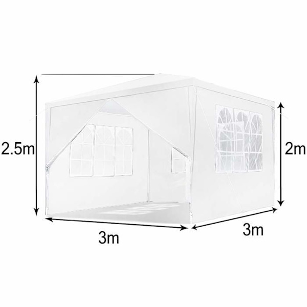 YUENFONG Vattentät Gazebo 3x3m med 4 sidoväggar Partytält för trädgård, fest, bröllop, camping - vit