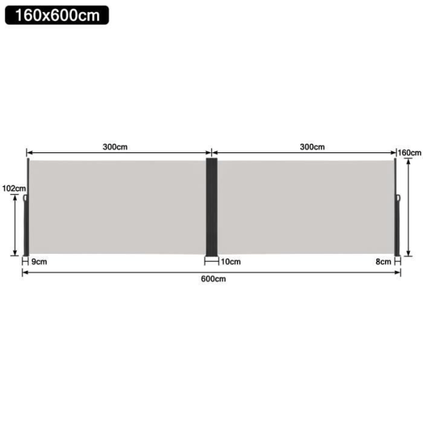 YUENFONG Dubbelsidig Sekretessskärm Trädgård Markis Skydd Stängsel Expanderbar Markis för Camping Balkong, 160x600cm, Grå