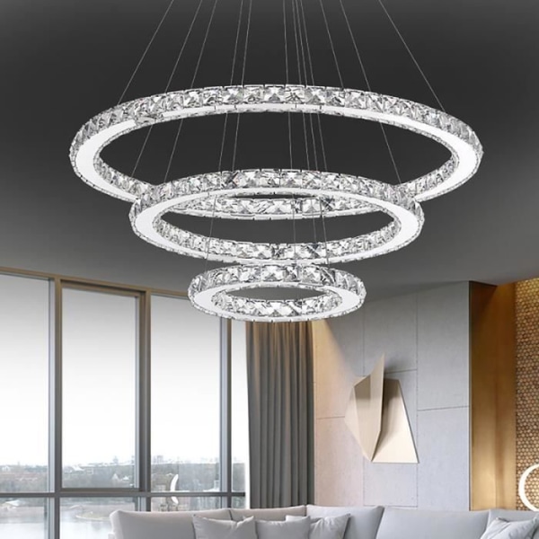 YUENFONG Modern kristallkrona 72W LED 3-ringar takljuslampor, Creative Dining Room Hanging Lamp (Cool White, 72W)