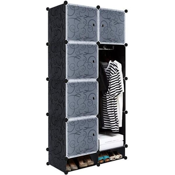 YUENFONG Sovrum Garderob Förvaring 8 kuber Garderob Organizer DIY Hyllsystem för kläder Skor Leksaker Svart