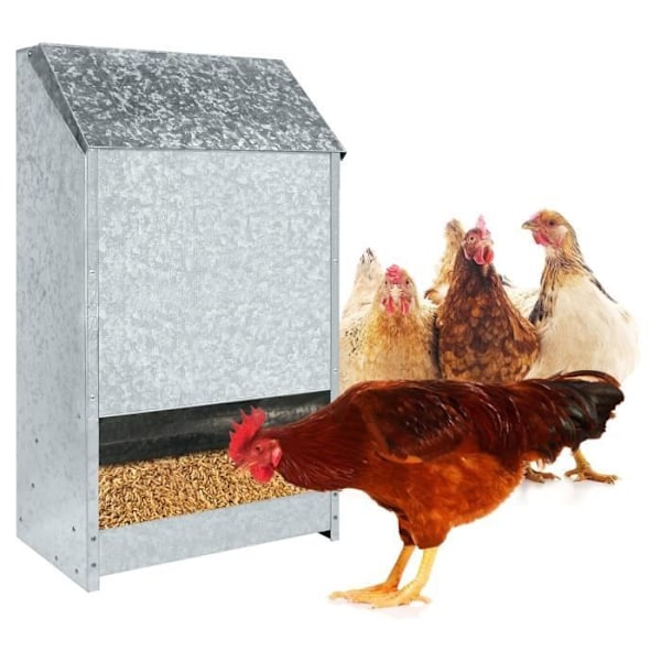 Automatisk foderautomat - YUENFONG - Feedomatic - Rostfritt stål - 50 kg - För fjäderfä Silver