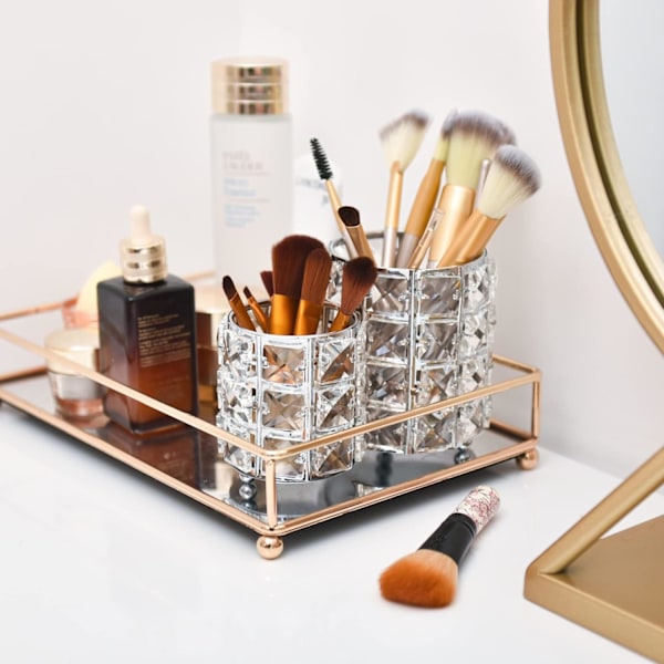 Krystall Makeup Koster Holder Sølv Makeup Koster Organizer Penn Blyant Holder Oppbevaring Øyenbryn Kosmetikk Verktøy Beholder for Kommode Bad Offis Silver