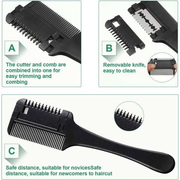 Barberkniv Kam Hårtynner Kam Hårstyling Barberkniv Hårklipper Barberkniv Saks Dobbeltsidig Hårstyling Barberkniv Verktøy for Hår C Black 1 Count (Pack of 1)