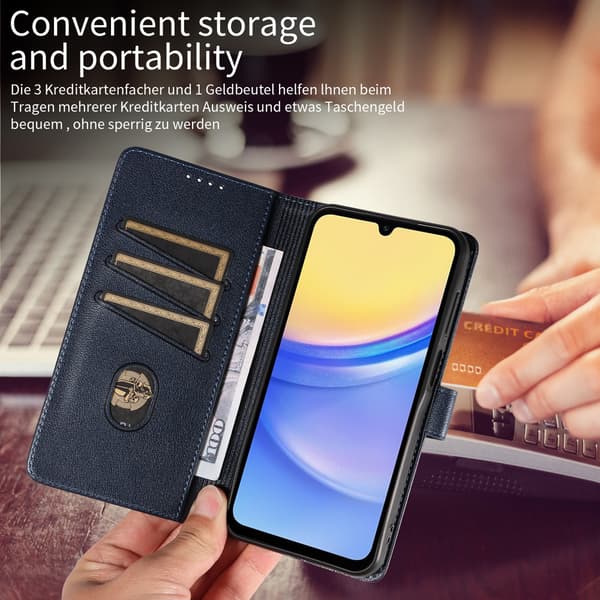 Samsung A14 Phone Case - Leather Folio Flip Stand Shockproof Cover with Blocking Card Slots Wallet - Blue
