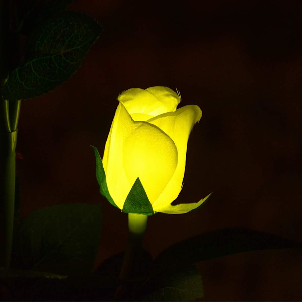 Solcelled Hagepynt, Solcelled Hagegaver, Utendørs LED Roselys for Hagedekorasjon Bakgård Patio Grav Kunstig Blomst Yellow