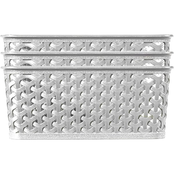 My Style Rattan Effect Set om 3 kök, vardagsrum, badrum, sovrum, tvättstuga medelstora rektangulära förvaringskorgar 12 liter - grå Grey 3 x 12L Medium