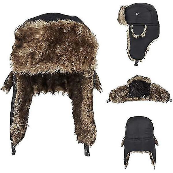 Vandtæt Trapper Hat til Mænd Kvinder Varm Vinter Chapka Russisk Flyverhue med Faux Fur Øre Klap