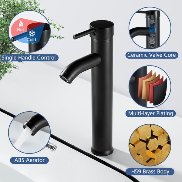 Single-lever basin mixer, black, tall bathroom mixer, single-lever, adjustable basin mixer with hot and cold water, solid brass.