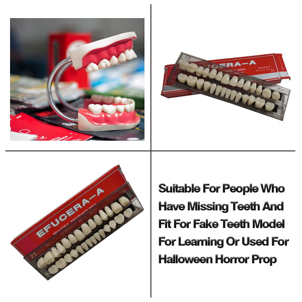 56 kpl tekohampaiden hampaiden täydelliset akryylihartsiproteesihampaat, 2 set hammasproteesihammas, vaihto-, tee-se-itse- tai halloween-käyttöön (23 A2)