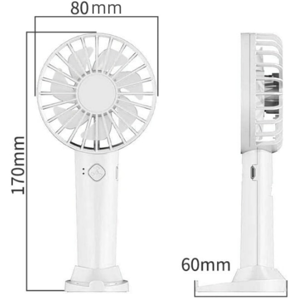 Mini håndholdt ventilator, 3 hastigheder håndholdt bærbar ventilator, USB håndholdt personlige ventilatorer genopladelig batteridrevet håndventilator med base til hjemmekontor rejse Mini White