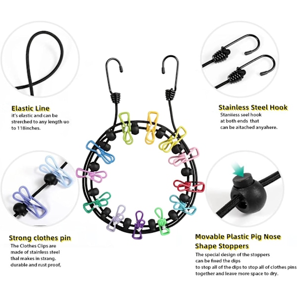le Vaatteline, Retractible Vaatteline Matkustamiseen, Vaatteline 12 Vaatteidenpidikkeellä, Sisäpyykkinarulle, Ulkokäyttöön Leirintävarusteet (c Multicolor