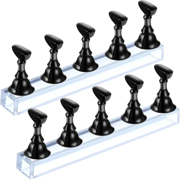 2 set akryl nageldisplayställ nagelspetsövningshållare magnetisk nagelövningsställ fingernagel DIY nagelkonstställ för falsk nagelspets manikyr T Black