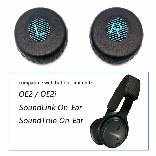 Korvatyynyjen vaihtovaahtomuovikorvatyynyt, jotka ovat yhteensopivia Bose SoundLink On-Ear (OE), On-Ear 2 (OE2), OE2i ja SoundTrue On-Ear (OE) kuulokkeiden kanssa (musta)