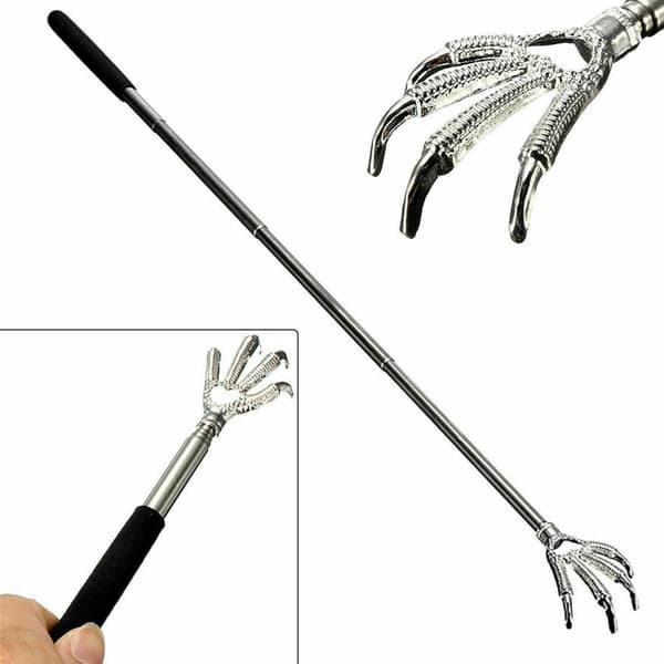 Extendable Stainless Steel Back Scratcher Telescopic Design with Rubber Grip and Bear Claw for Soothing Back