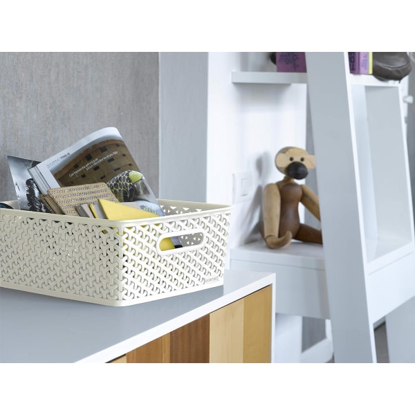 My Style Rattan Effect Set om 3 medelstora rektangulära förvaringskorgar 13 liter - Off White White 3 x 12L Medium