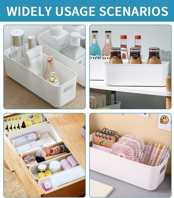 8 Pieces Plastic Storage Bins with Handles, Stackable Kitchen Storage Baskets for Closet, Office
