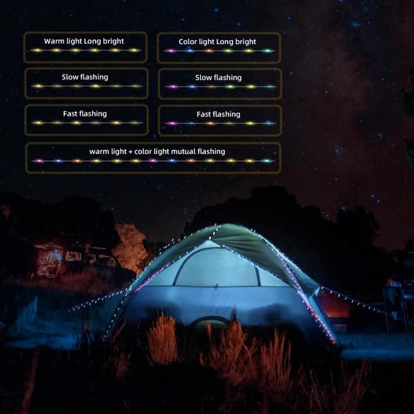 Camping String Lights, Retractable Camping String Lights Fairy Lights Lanterns 10M with 8 Lighting Modes, Multi-color & Warm Lighting