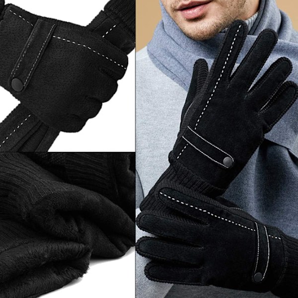 Tjocka Sammetsvantar för Vintermode, Meiyaa Varma Männs Vantar i Grisläder, Vindtäta Utomhusvantar Black