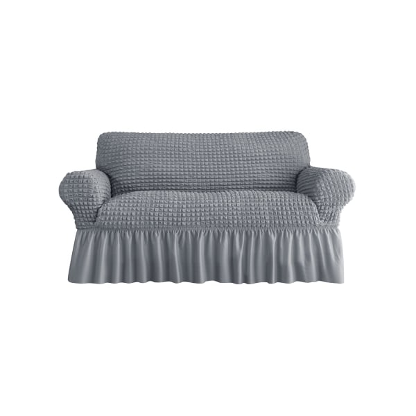 Loveseat Slipcover 1 kpl kahdelle tyynylle sohvan cover hameella, kestävä pestävä, helposti istuva universal huonekalusuoja (2 istuttava, harmaa)